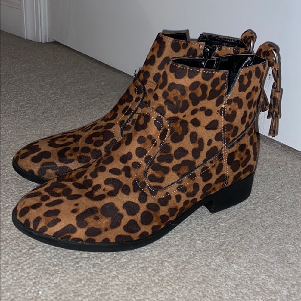 Leopard Print Women's Ankle Boots - Brown
